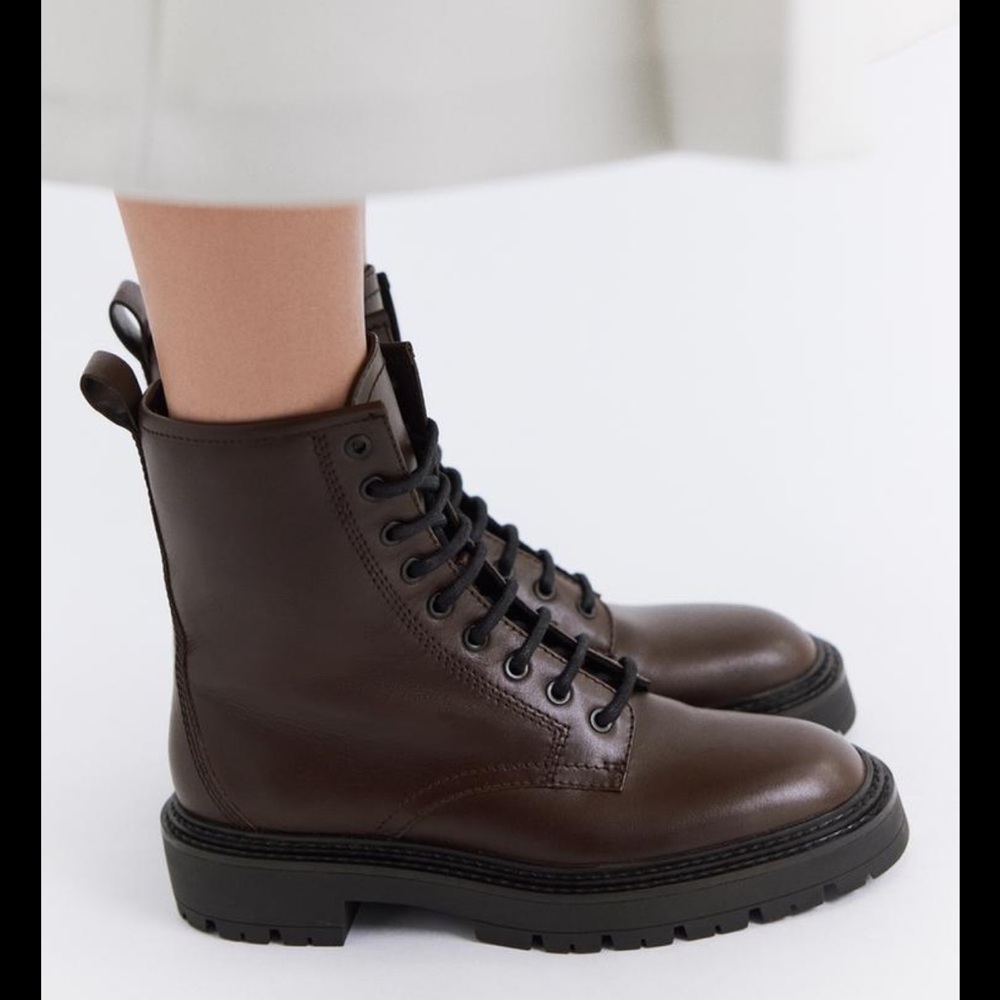 Brown Leather Women's Boots Zara